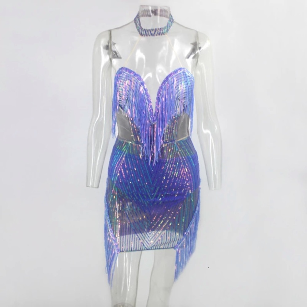 Beautiful Sequined tassel halter dress